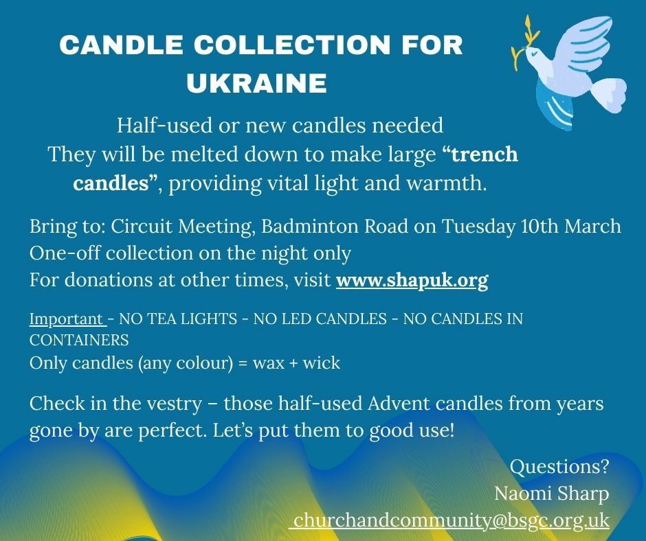 Poster asking for candle donations for Ukraine